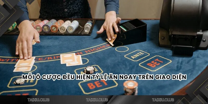 Mỗi ô cược đều hiện tỷ lệ ăn ngay trên giao diện