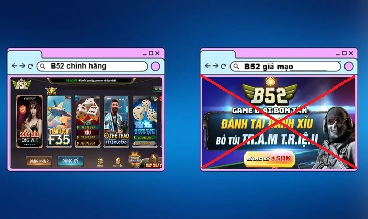 Phân biệt B52 chính hãng và giả mạo dựa vào giao diện chính