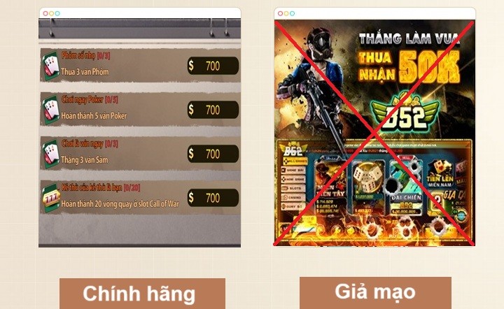 Phân biệt B52 chính hãng và giả mạo dựa vào giao diện chính